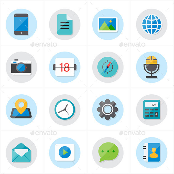 Flat Icons For Media and Communication Flat Icons For Media and Communication