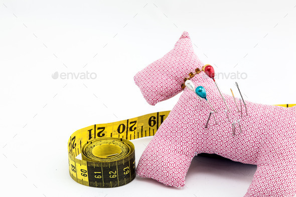 Sewing utensils, scissors, threads and buttons colors isolated on white background