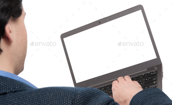 rear view of man working on laptop (Misc) Photo Download