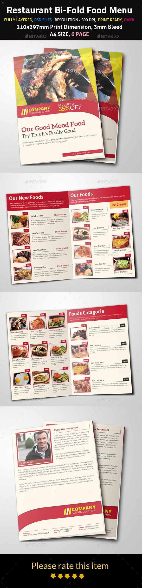 Restaurant Bi-Fold Food Menu (Food Menus)