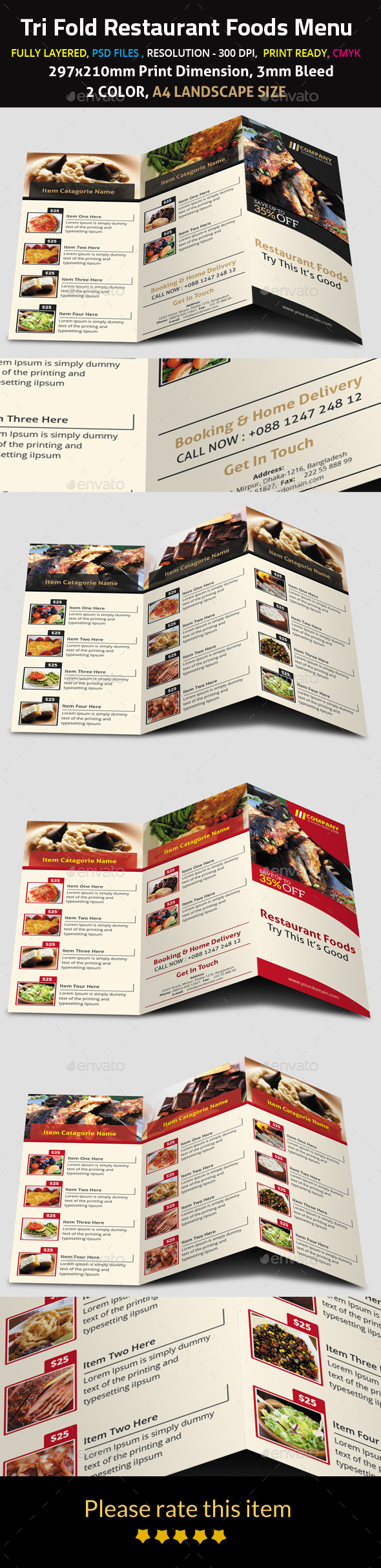 Tri Fold Restaurant Foods Menu