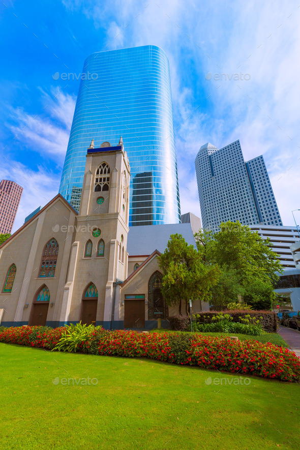 Houston cityscape Antioch Church in Texas US