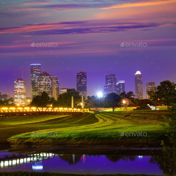 Houston sunset skyline from Texas US
