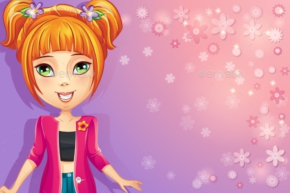 GraphicRiver Floral Background with a Teen Girl 9702958 GraphicRiver Floral Background with a Teen Girl 9702958