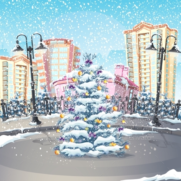 GraphicRiver Illustration of Winter with a Christmas Tree 9703140 GraphicRiver Illustration of Winter with a Christmas Tree 9703140