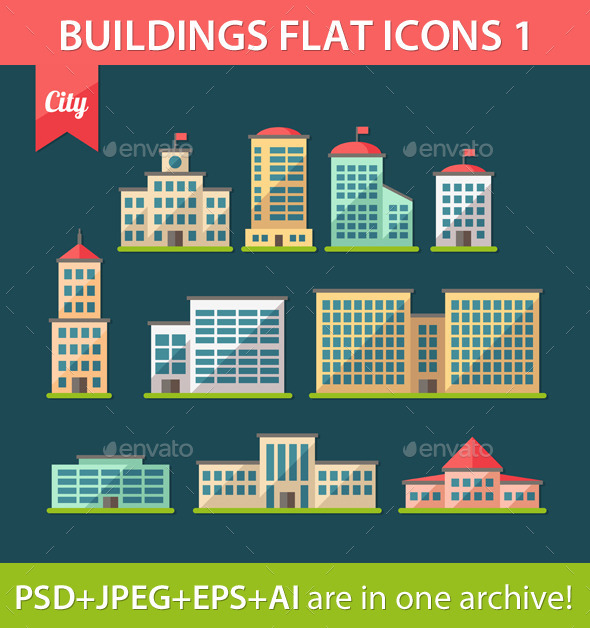 GraphicRiver Set of Flat Design Buildings Icons 9685329 GraphicRiver Set of Flat Design Buildings Icons 9685329
