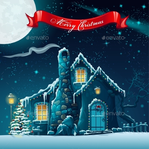 GraphicRiver Greeting Card with a Christmas Tree and House 9704221 GraphicRiver Greeting Card with a Christmas Tree and House 9704221