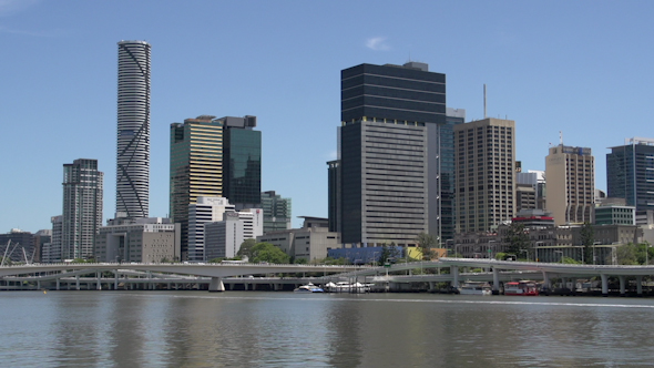 VideoHive Ferry Arriving With Brisbane Skyline On The Background 9706178 VideoHive Ferry Arriving With Brisbane Skyline On The Background 9706178