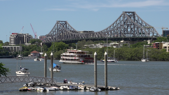 Cruise Ship In Front Of The Story Bridge In Brisbane Cruise Ship In Front Of The Story Bridge In Brisbane