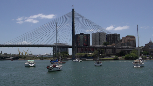 VideoHive The Anzac Bridge In Sydney With Boats In Front Of It 9706324 VideoHive The Anzac Bridge In Sydney With Boats In Front Of It 9706324