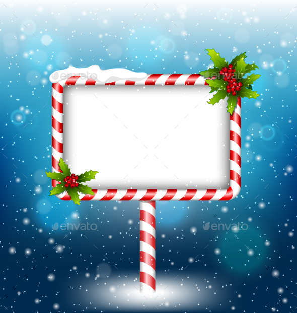 GraphicRiver Candy Cane Billboard With Holly Sprigs in Snowfall 9706352 GraphicRiver Candy Cane Billboard With Holly Sprigs in Snowfall 9706352