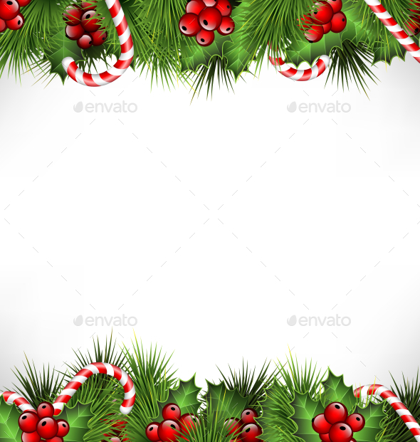 GraphicRiver Holly Sprigs with Pine Branches and Candy Canes 9706750 GraphicRiver Holly Sprigs with Pine Branches and Candy Canes 9706750