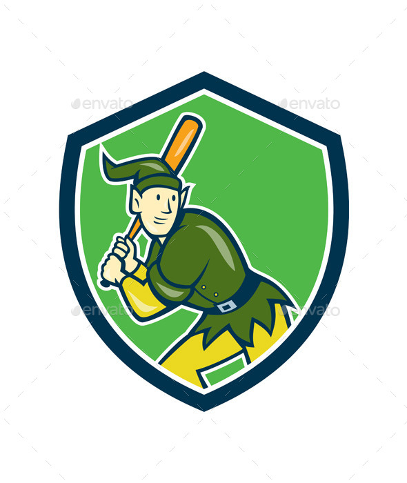 GraphicRiver Elf Baseball Player Batting Shield Cartoon 9707876 GraphicRiver Elf Baseball Player Batting Shield Cartoon 9707876