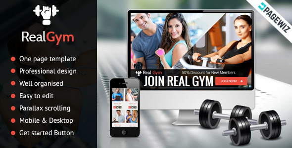 realgym - pagewiz health fitness landing page 