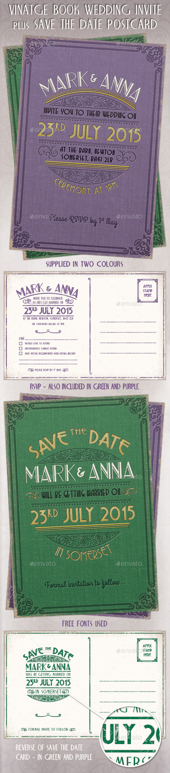 Vintage Wedding Invites, RSVP & Save the Date