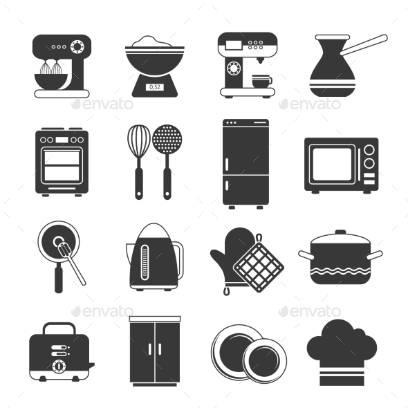 Kitchen Icons Black And White Set (Objects)