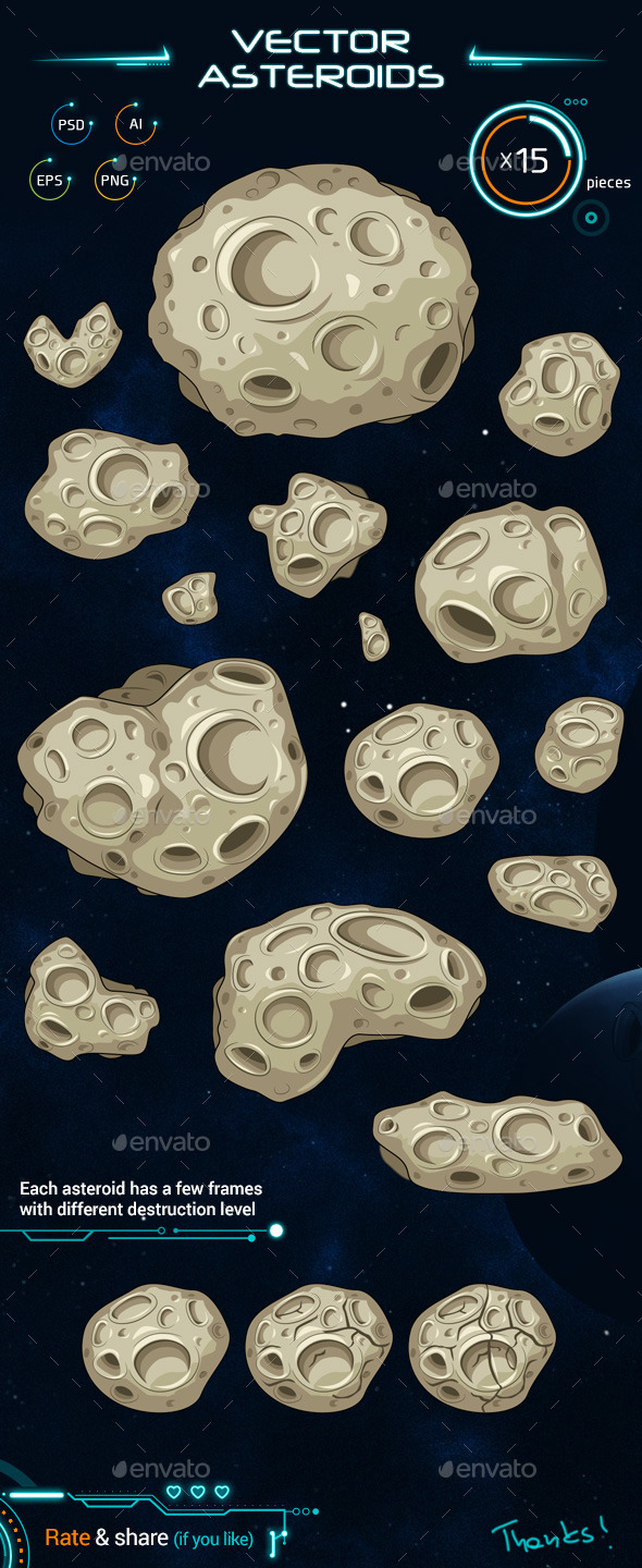 GraphicRiver Set of Vector Asteroids Sprites 9716218 GraphicRiver Set of Vector Asteroids Sprites 9716218