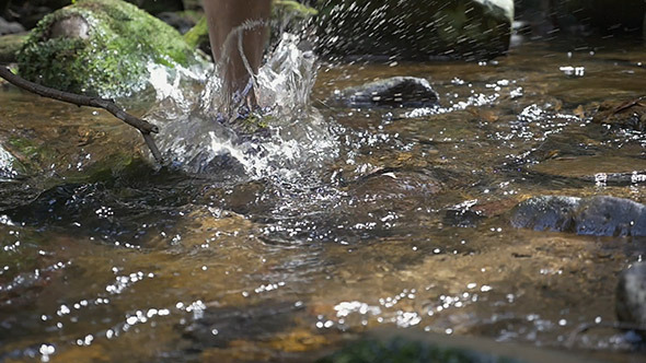 VideoHive Slow Motion Runners Foot Splash in a Creek 9719136 VideoHive Slow Motion Runners Foot Splash in a Creek 9719136
