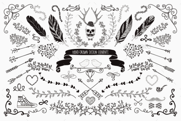 Hand-Drawn Floral Design Elements Hand-Drawn Floral Design Elements