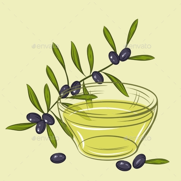GraphicRiver Illustration with Black Olives and Cup of Oil 9719759 GraphicRiver Illustration with Black Olives and Cup of Oil 9719759