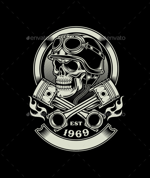 GraphicRiver Vintage Biker Skull with Crossed Piston Emblem 9720165 GraphicRiver Vintage Biker Skull with Crossed Piston Emblem 9720165