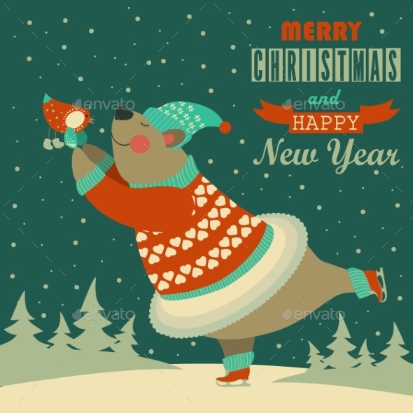 GraphicRiver Bear Skating and Dancing with a Bird 9721548 GraphicRiver Bear Skating and Dancing with a Bird 9721548