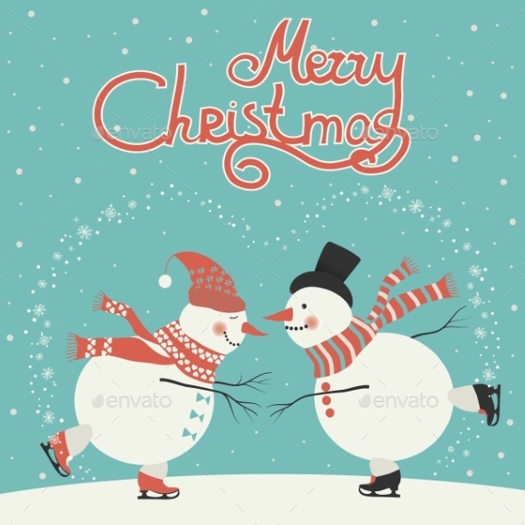 GraphicRiver Ice Skating Cartoon Snowmen 9721562 GraphicRiver Ice Skating Cartoon Snowmen 9721562