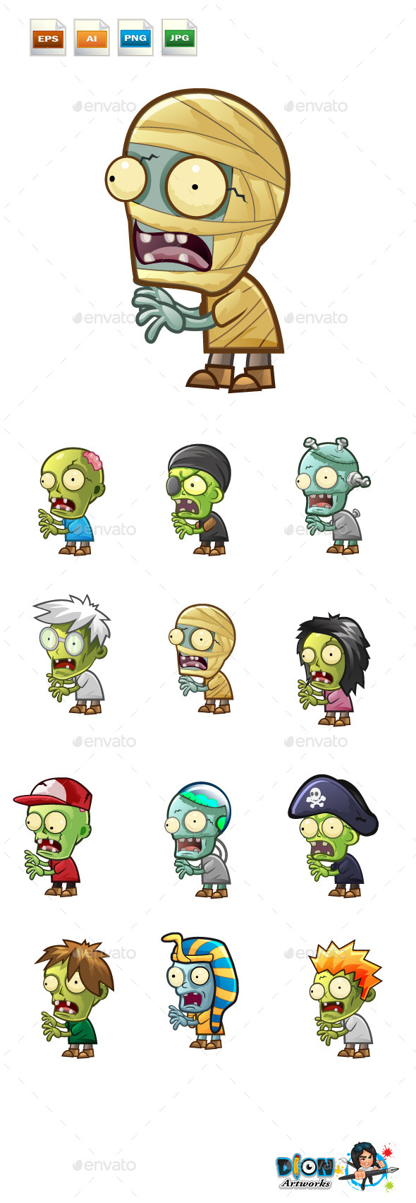 GraphicRiver Cartoon Zombies Pack 9723118 GraphicRiver Cartoon Zombies Pack 9723118