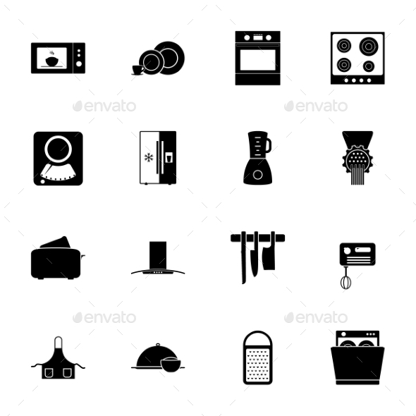 Kitchen Silhouettes Icons Set (Web Elements)