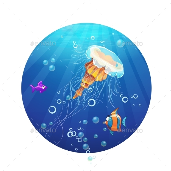 GraphicRiver Cartoon Image of a Jellyfish and Sea Fish 9725822 GraphicRiver Cartoon Image of a Jellyfish and Sea Fish 9725822