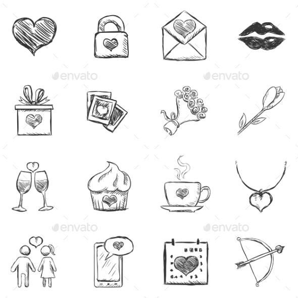 GraphicRiver Set of Sketch Valentine Icons 9725883 GraphicRiver Set of Sketch Valentine Icons 9725883