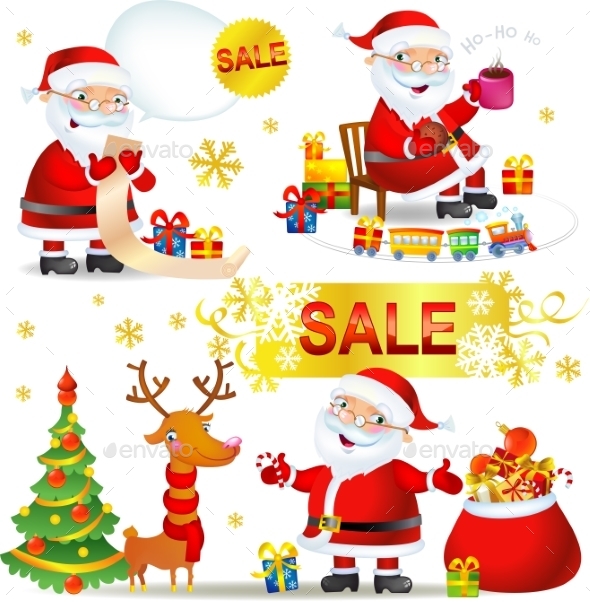 GraphicRiver Set Christmas Sale with Santa Claus 9726116 GraphicRiver Set Christmas Sale with Santa Claus 9726116