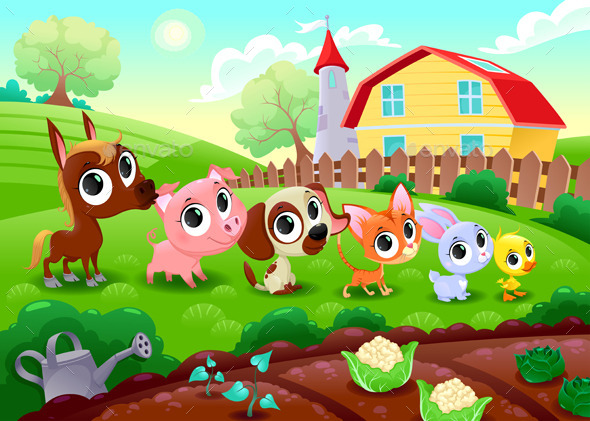 GraphicRiver Farm Animals in the Garden 9727006 GraphicRiver Farm Animals in the Garden 9727006