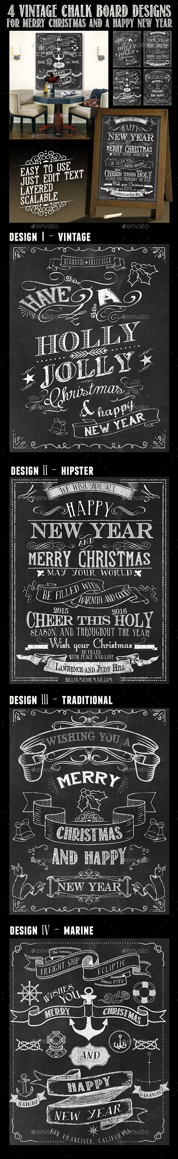 4 Retro Chalkboard Designs for Christmas and NY 4 Retro Chalkboard Designs for Christmas and NY