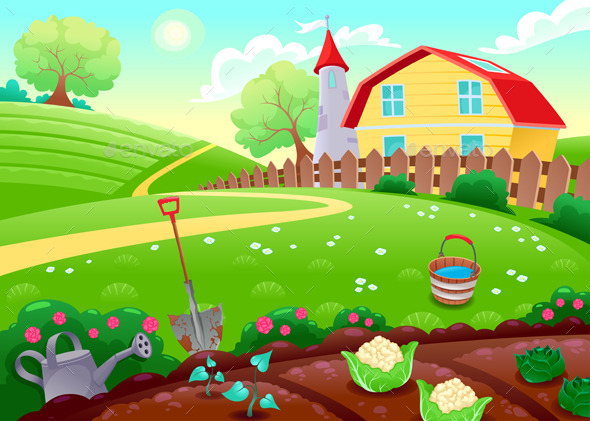 Countryside Scenery with Vegetable Garden Countryside Scenery with Vegetable Garden