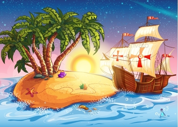 GraphicRiver Illustration of an Island with an Explorer Ship 9738210 GraphicRiver Illustration of an Island with an Explorer Ship 9738210