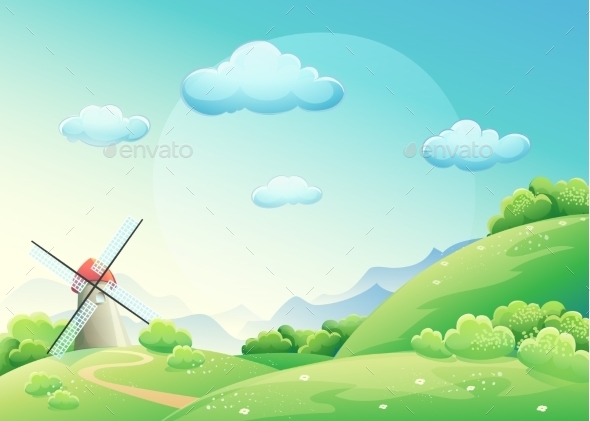 GraphicRiver Meadows with a Mill 9738221 GraphicRiver Meadows with a Mill 9738221