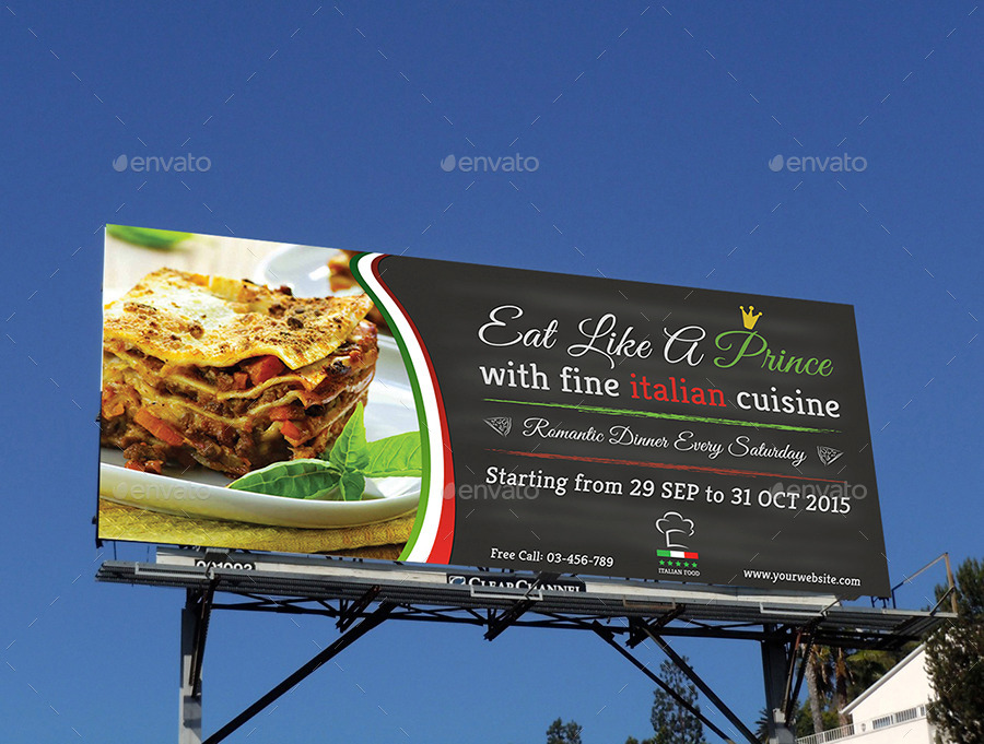 Italian Restaurant Billboard Template by OWPictures | GraphicRiver