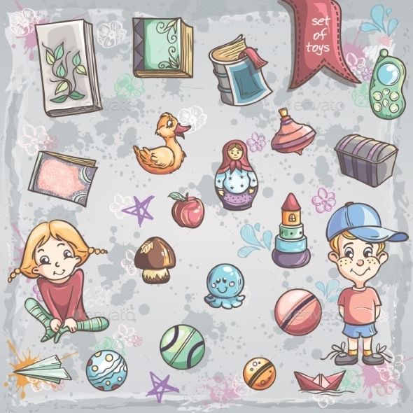 GraphicRiver Set of Children s Toys for Boy and Girl 9738368 GraphicRiver Set of Children s Toys for Boy and Girl 9738368