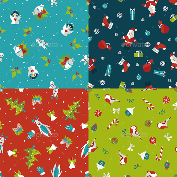 Set of Four Christmas Seamless Patterns (Christmas)