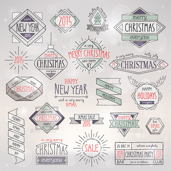GraphicRiver Christmas Hand Drawn Emblems Set 9741081 GraphicRiver Christmas Hand Drawn Emblems Set 9741081