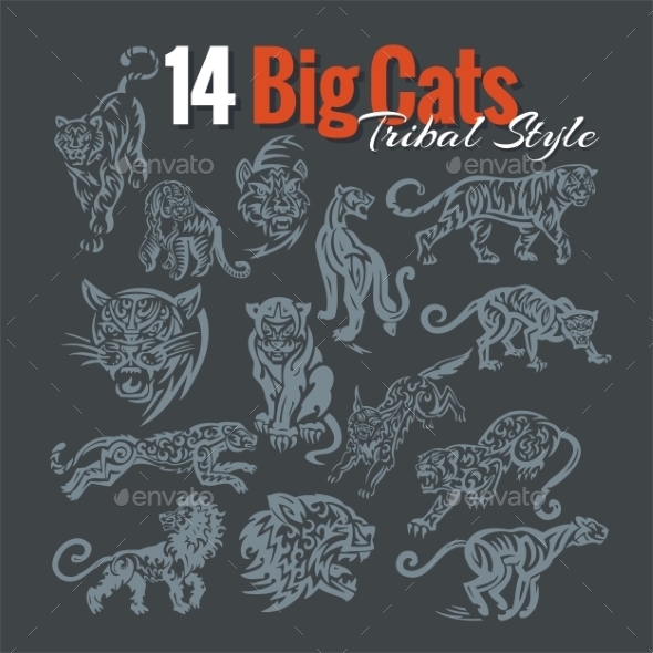 GraphicRiver Big Cats in Tribal Style 9744253 GraphicRiver Big Cats in Tribal Style 9744253