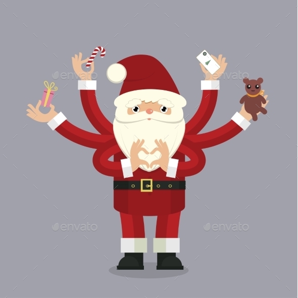 GraphicRiver Many-armed Santa Claus on gray 9744264 GraphicRiver Many-armed Santa Claus on gray 9744264