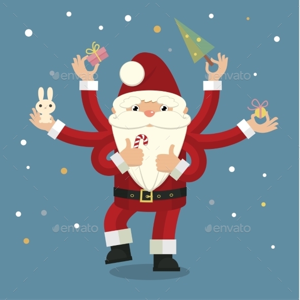 GraphicRiver Many-Armed Santa Claus on Blue 9744265 GraphicRiver Many-Armed Santa Claus on Blue 9744265