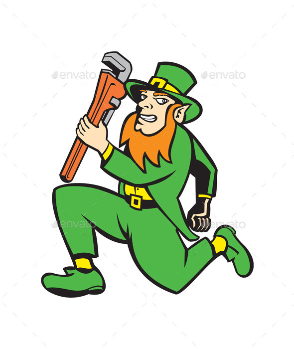 GraphicRiver Leprechaun Plumber Running with Wrench 9747080 GraphicRiver Leprechaun Plumber Running with Wrench 9747080
