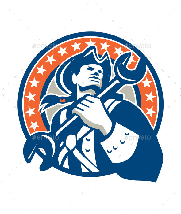 GraphicRiver Mechanic American Patriot Holding Spanner Retro 9747091 GraphicRiver Mechanic American Patriot Holding Spanner Retro 9747091