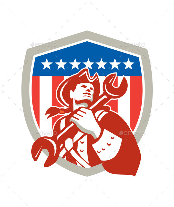 Mechanic American Patriot Holding Spanner Shield Mechanic American Patriot Holding Spanner Shield