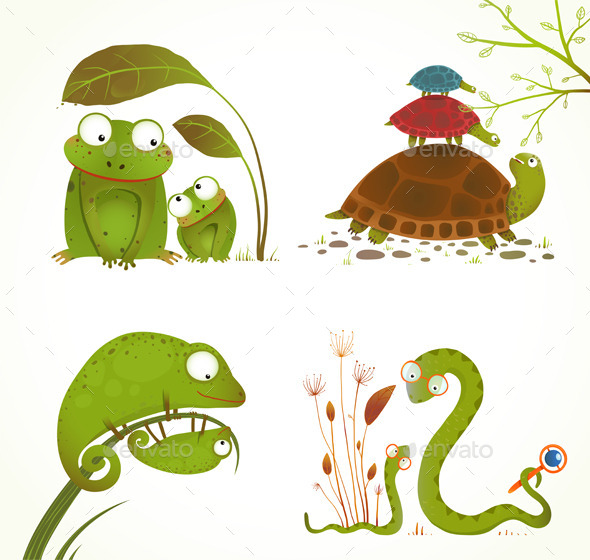 Download Cartoon Reptile Animals Parent with Baby Collection ...