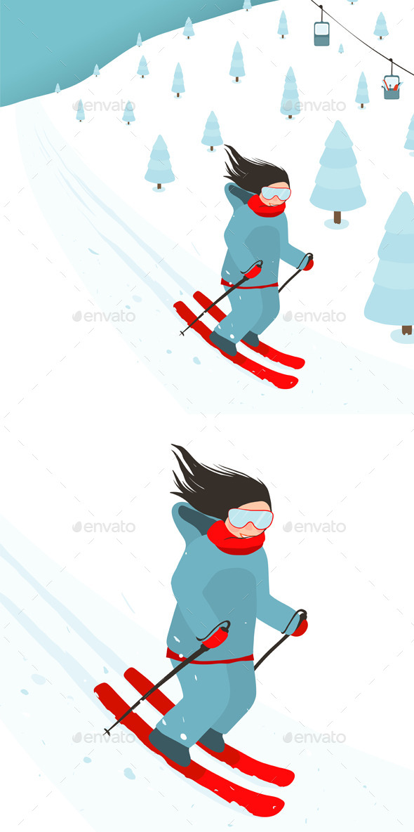 GraphicRiver Young Girl Slides from Mountain Slope 9748115 GraphicRiver Young Girl Slides from Mountain Slope 9748115