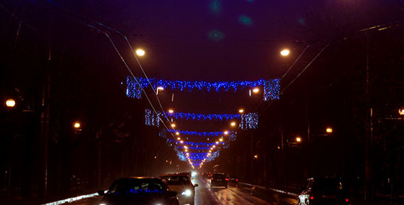 Night Traffic On Boulevard Prepared For Winter Night Traffic On Boulevard Prepared For Winter